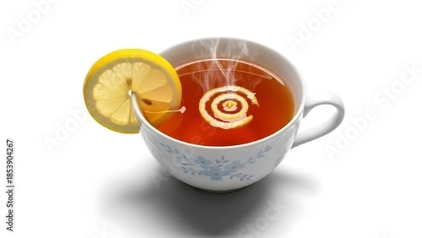 Obraz 湯気立つ紅茶の穏やかな光沢とレモン添えの温かい飲み物