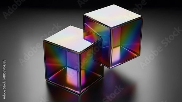 Obraz 虹色光沢ある立方体オブジェの輝く存在感と抽象的な美しさ