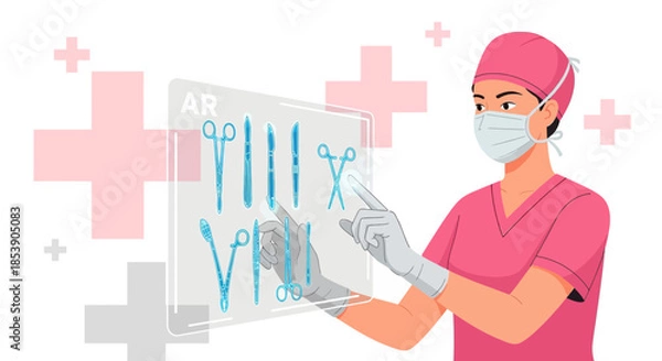 Fototapeta Surgeon interacts with augmented reality interface for surgical instrument selection efficiently