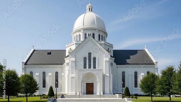 Obraz 白い教会の建物は青空の下で堂々と輝いている