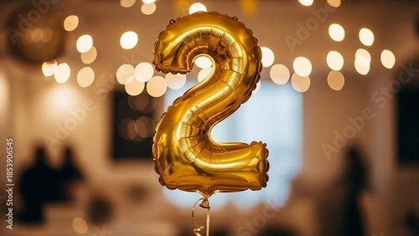Obraz 金色の数字バルーンの祝賀 あたたかい光の中で輝く