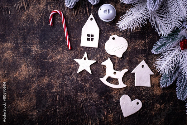 Obraz Handmade Christmas tree decorations from clay