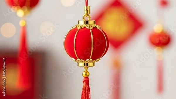 Obraz 赤色の提灯と背景ぼやけで祝うアジア旧正月