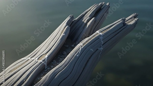 Obraz 朽ちた流木が穏やかな水面に浮かぶ穏やかな日の光