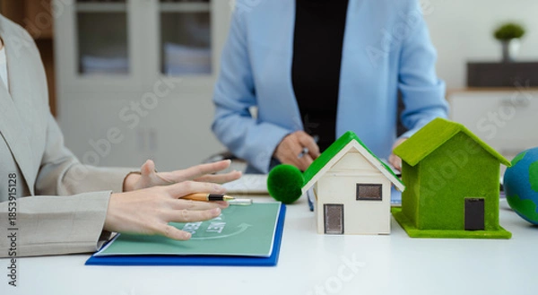 Obraz Engineer Teamwork Meeting, Renewable energy-based green businesses and global warming.