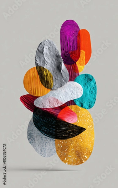 Obraz Abstract Colourful Textured Shapes Composition on Gray Background