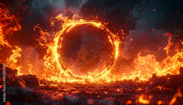 Obraz 地上から立ち上る炎のポータル・火の円形ゲート背景