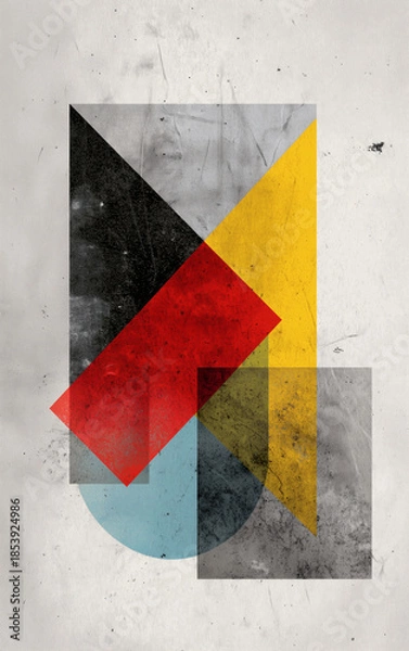 Obraz Abstract Geometric Composition with Primary Colours on Gritty Paper Texture