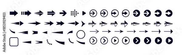 Obraz Arrow Direction Navigation UI Interface Pointer Icons Set. Forward Back Next Play Button Logo. Minimal Outline Solid Circle Glyph for Digital Business. Vector Illustration
