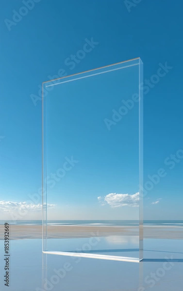 Obraz Minimalist Glass Monolith Reflection Serene Ocean Coast Background