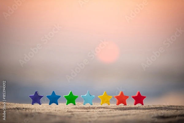 Obraz ビーチと七色の星の置物