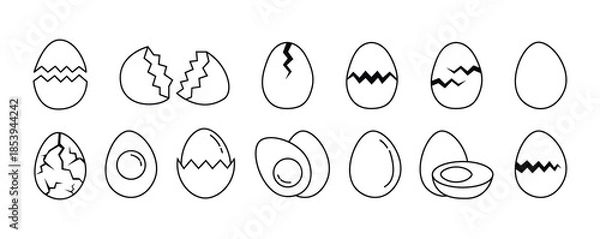 Obraz Egg Icon Set with Broken, Cracked and Sliced Eggs for Easter and Allergen Free Label Vector