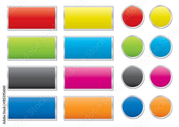 Fototapeta メタリックなふち付きの8色の長方形と丸のセット