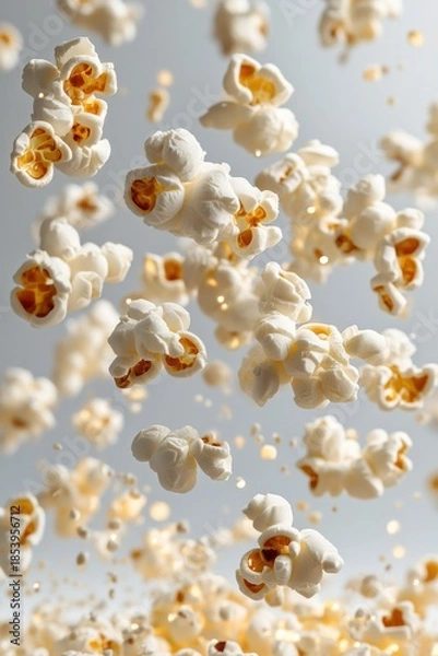 Obraz floating buttered popcorn with cinema light effect, isolated on white background