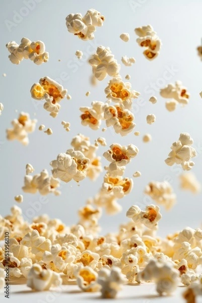 Obraz floating buttered popcorn with cinema light effect, isolated on white background