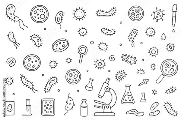 Obraz Microorganisms Vector Illustration with Scientific Tools