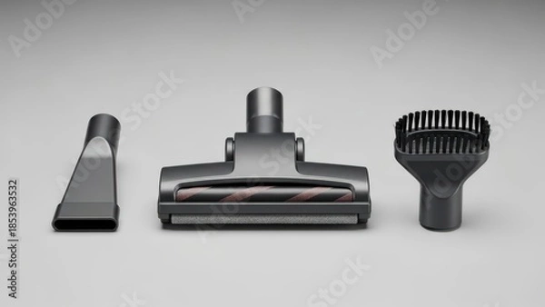 Obraz Set of three vacuum cleaner attachments for efficient cleaning solutions