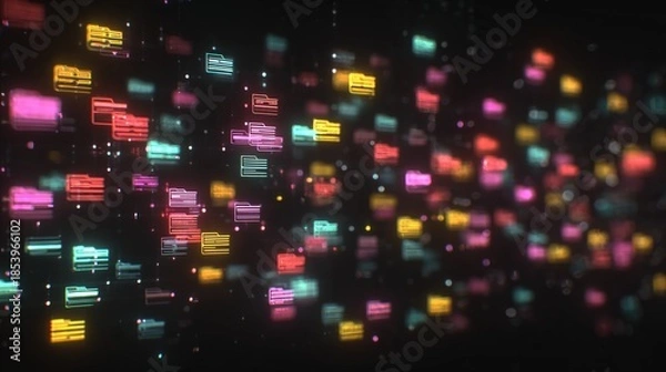 Obraz Abstract network grid with files and folders, futuristic software interface, digital document management system, store, search and organize documents, corporate business, paperless office	
