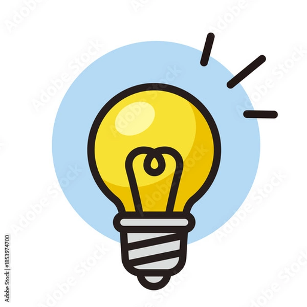 Obraz 光っているランプ。ヒント、発見、アイディア。電球のデザイン。Glowing lamp icon.