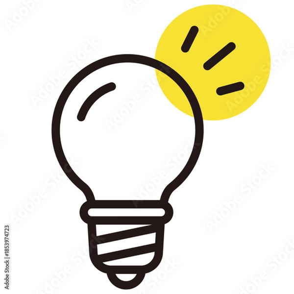Obraz アイディアやひらめきのイラスト。電球のアイコン。ランプのロゴ。Glowing lamp icon.