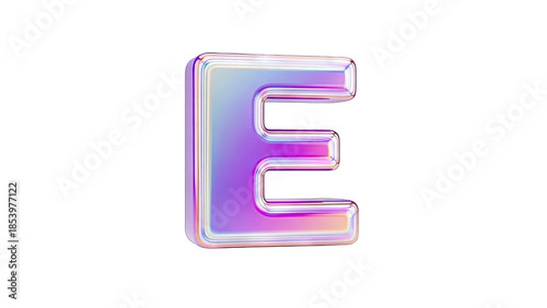 Obraz 3D Letter E with Holographic Effect on White Background