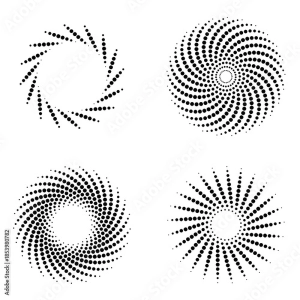 Obraz Abstract Halftone Dot Patterns: Dynamic Spiral and Radial Geometric Graphic Elements