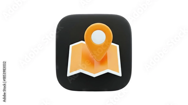 Obraz 3D Map Icon with Location Pin on Black Background