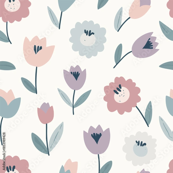 Fototapeta PastelTulipFlowerSeamlessPattern