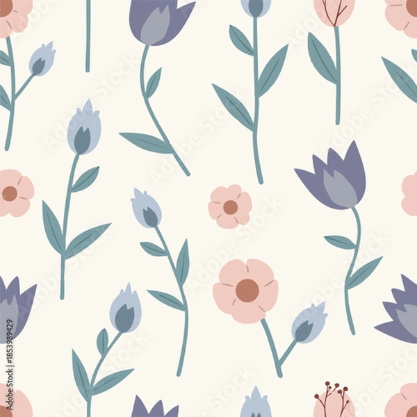 Fototapeta PastelTulipFloralSeamlessPattern