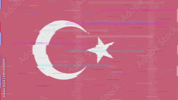 Obraz Turkey glitch flag vector, RGB split distortion, digital abstract video frame illustration