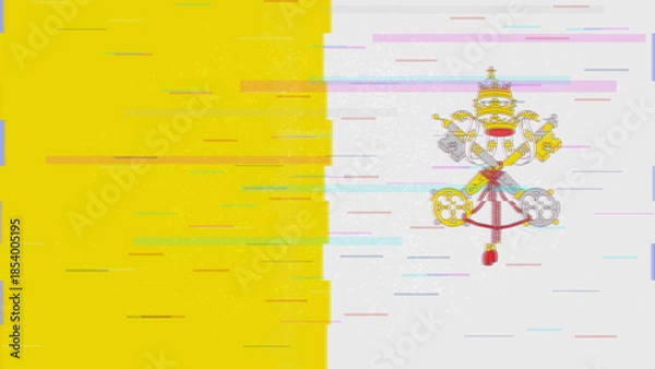 Obraz Vatican glitch flag vector, RGB split distortion, digital abstract video frame illustration