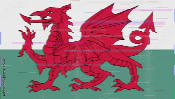 Obraz Wales glitch flag vector, RGB split distortion, digital abstract video frame illustration