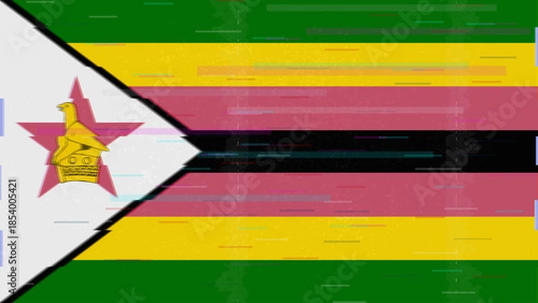Obraz Zimbabwe glitch flag vector, RGB split distortion, digital abstract video frame illustration