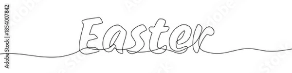 Obraz The word "Easter" in block letters. Drawing in one line art style with editable black stroke on a white background. Vector illustration, Easter or holiday concept.