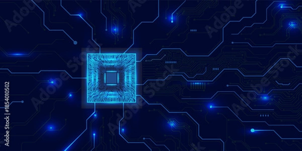 Fototapeta CPU Chip on Motherboard. Central Computer Processors CPU concept. Quantum computer large data processing database concept. Futuristic microchip processor. AI chip background with circuit light.