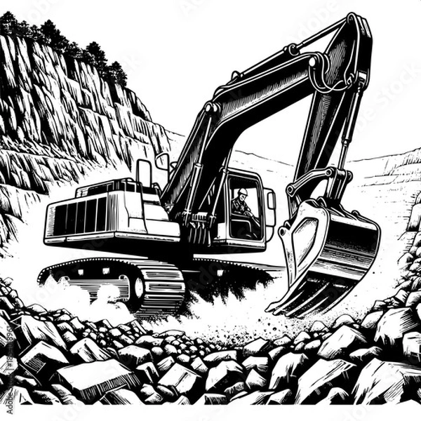 Obraz Excavator Operator in Rock Quarry