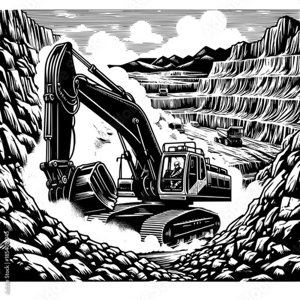 Obraz Excavator Operator in Rock Quarry