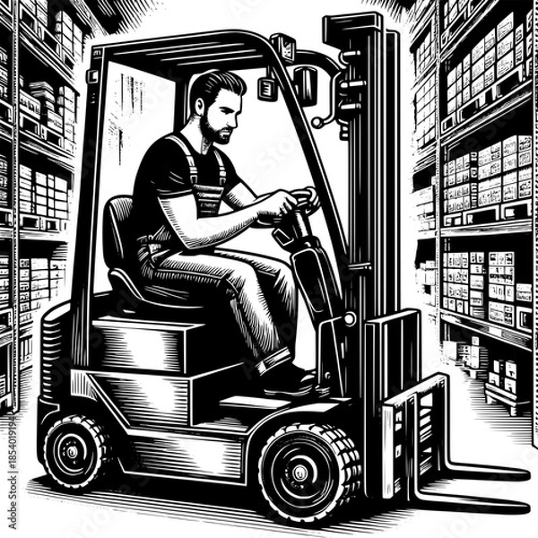 Obraz Forklift Operator Stacking Pallets