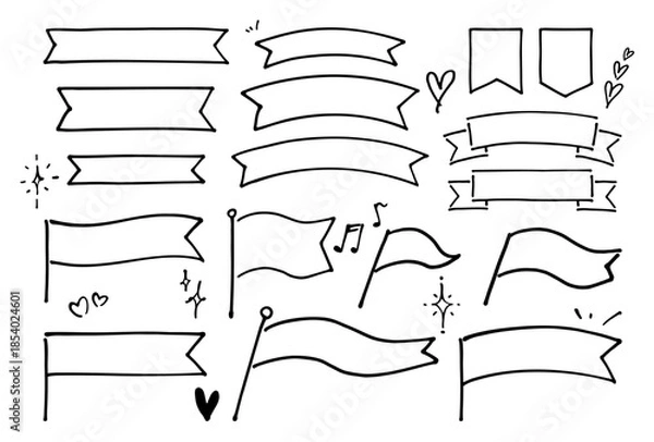 Obraz 見出しや装飾に使える 手描き旗・リボンフレーム