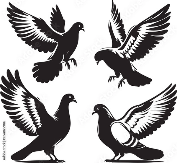 Obraz Pigeon icon silhouette vector with white background