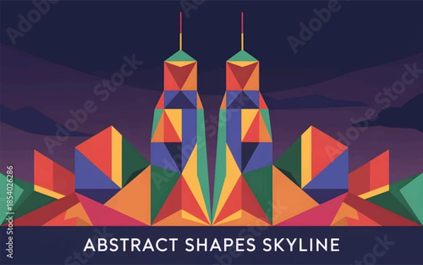 Obraz Geometric abstract cityscape with colorful buildings