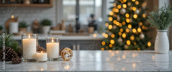Obraz Festive Christmas Interior Mockup with Soft Blur