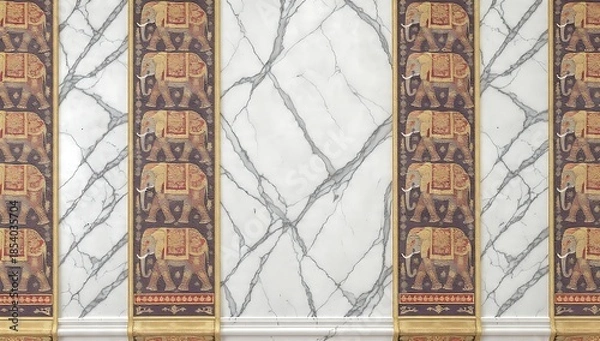Obraz Elegant Silk Parade Wallpaper Design Featuring Elephants and Marble Texture