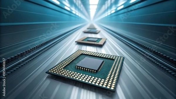 Obraz Motion Blur Effect of Computer Components in a Futuristic Environment