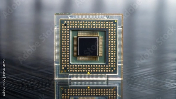 Obraz Clear Acrylic Layer Showcasing Computer Chip Tech Detail