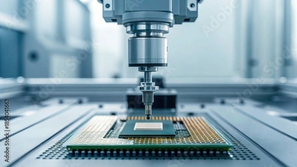 Obraz Precision Robotics Placing Chip on Circuit Board in Factory Setting
