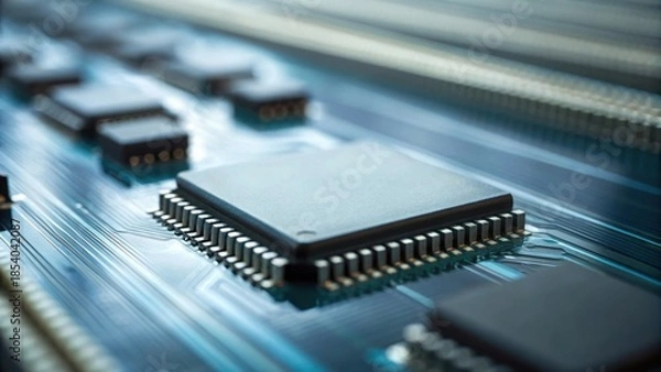 Obraz Close-Up of Electronic Components with Motion Blur Effect