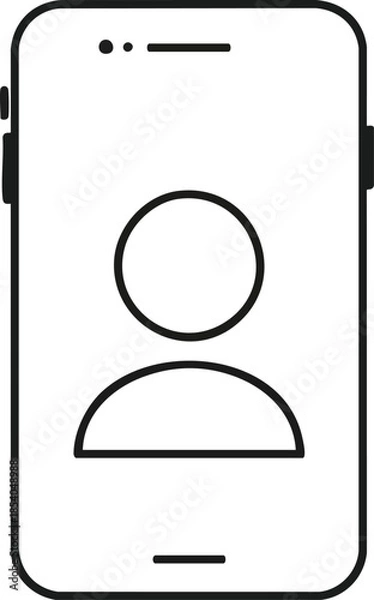 Obraz Mobile device with user profile icon displayed on white background