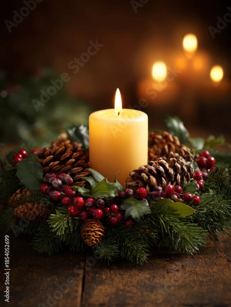 Obraz Advent Wreath with One Candle – AI Generative