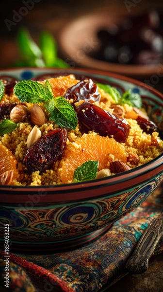 Obraz Oriental Couscous with Dates and Oranges – AI Generative